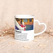 Taza personalizada con foto, asa de corazón y definición