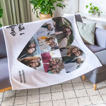 Manta personalizada pequeña con corazón, fotos y texto